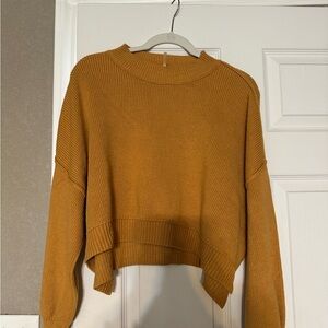 Free People Yellow Crew Neck Sweater with Ribbed Details